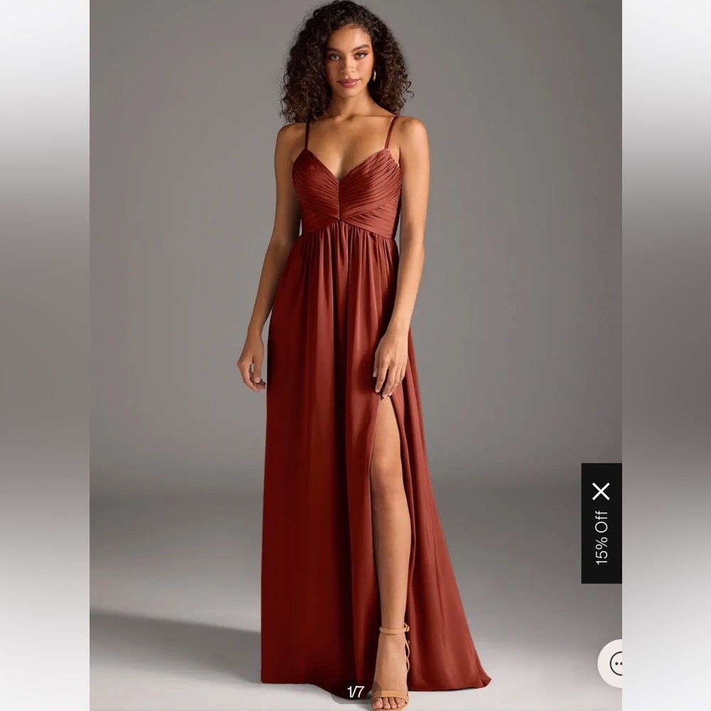 Azazie Alia terracotta stretch satin dress